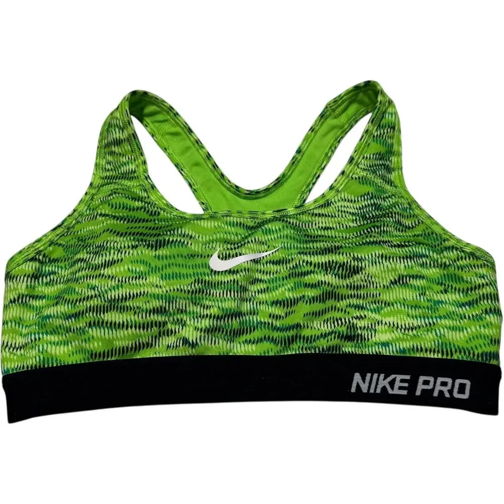 Nike Pro Dri-Fit Racerback Sports Bra Neon Green Black White Small
